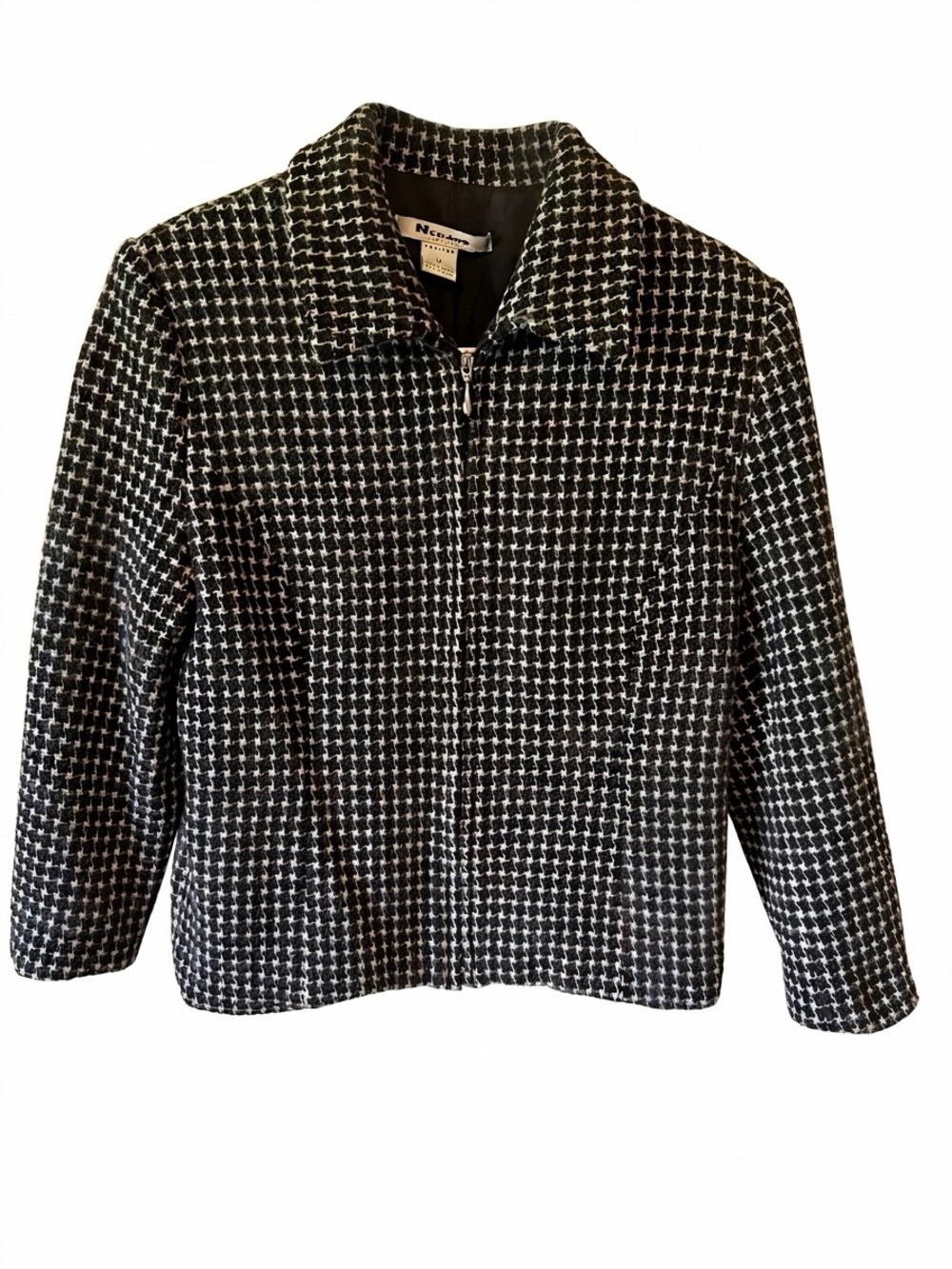 VINTAGE Nygard Collection 70% Wool Houndstooth Zip Jacket - Petite 12